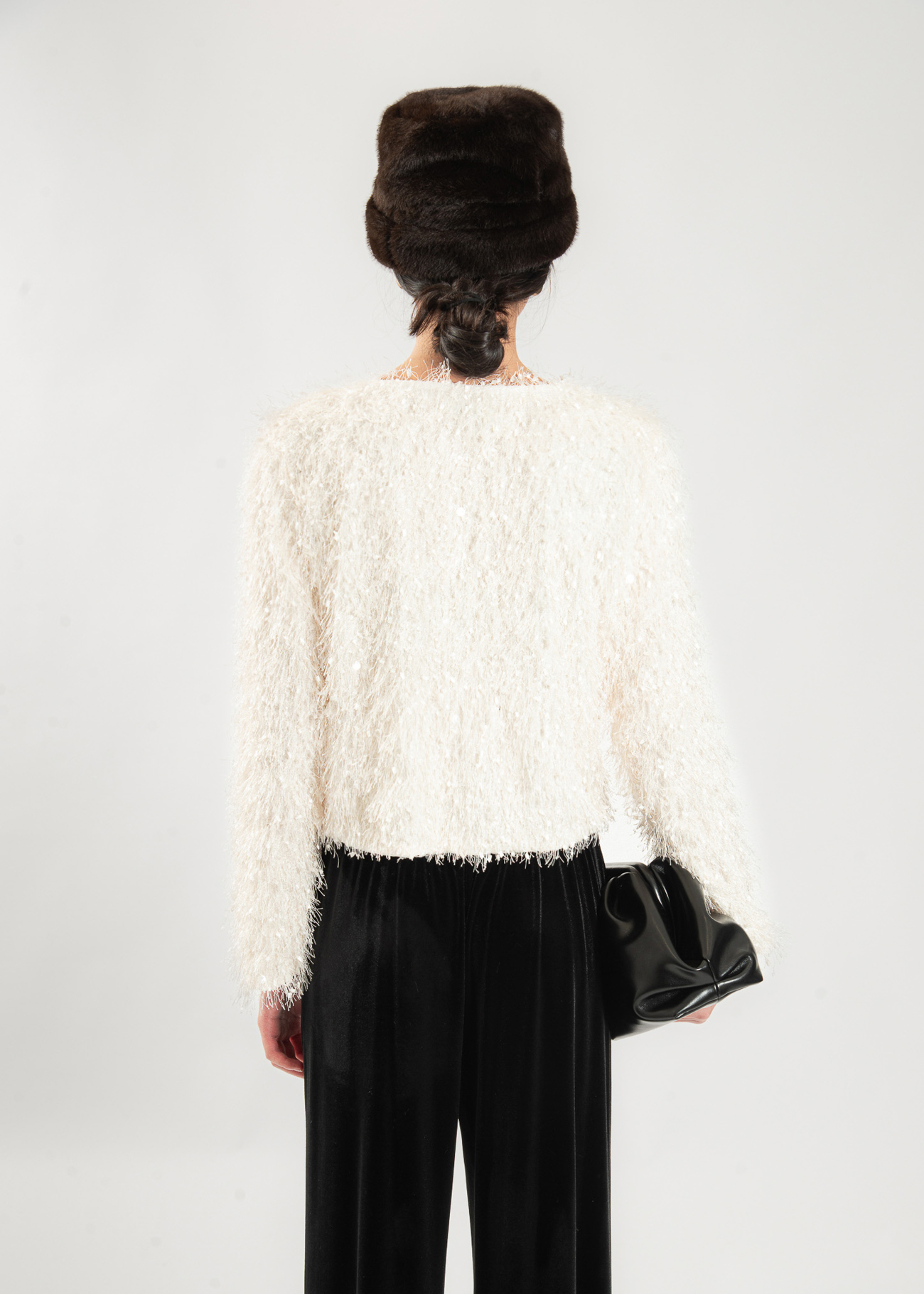 Giacca corta ecofur con paillettes
