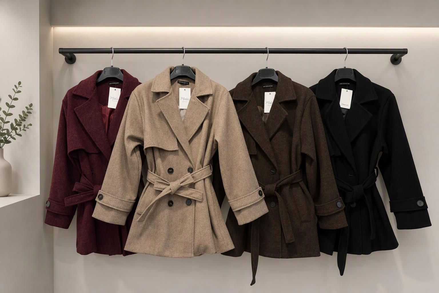 DOUBLE BREASTED WOOL-LOOK TRENCH COAT