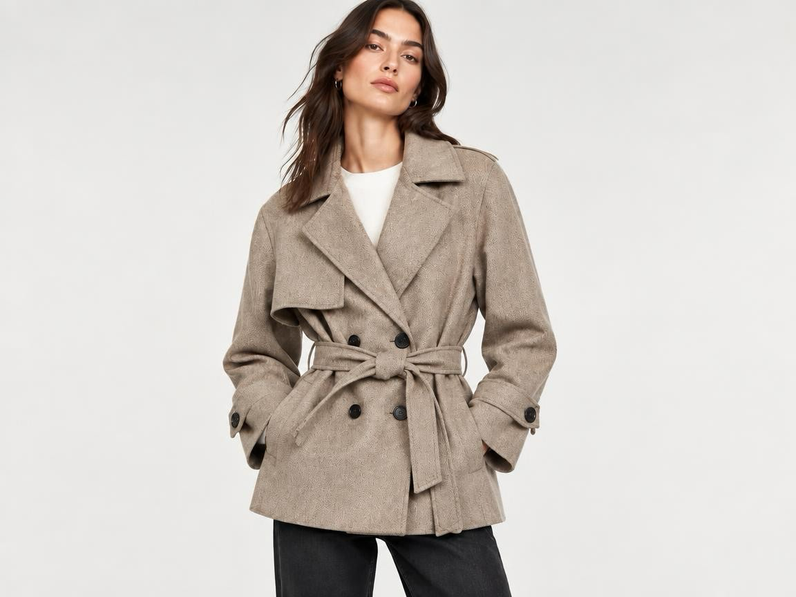DOUBLE BREASTED WOOL-LOOK TRENCH COAT