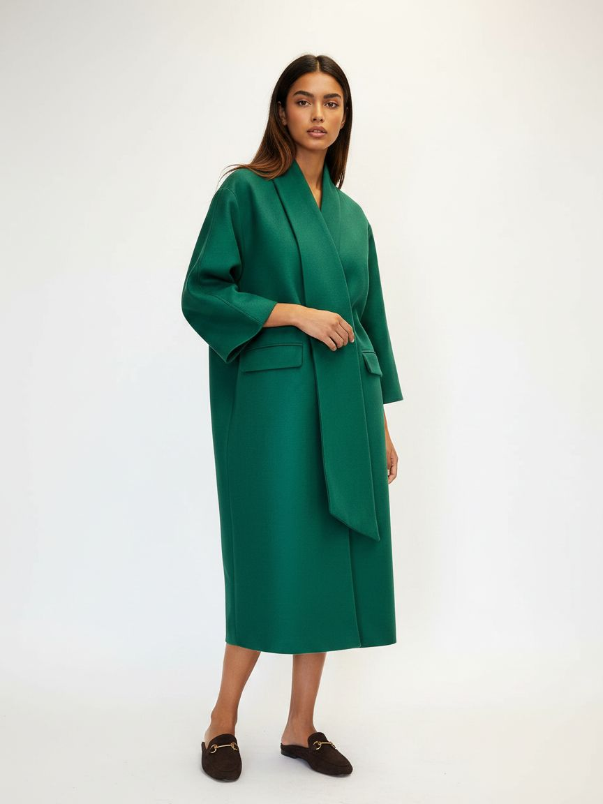 Coat with decorative scarf