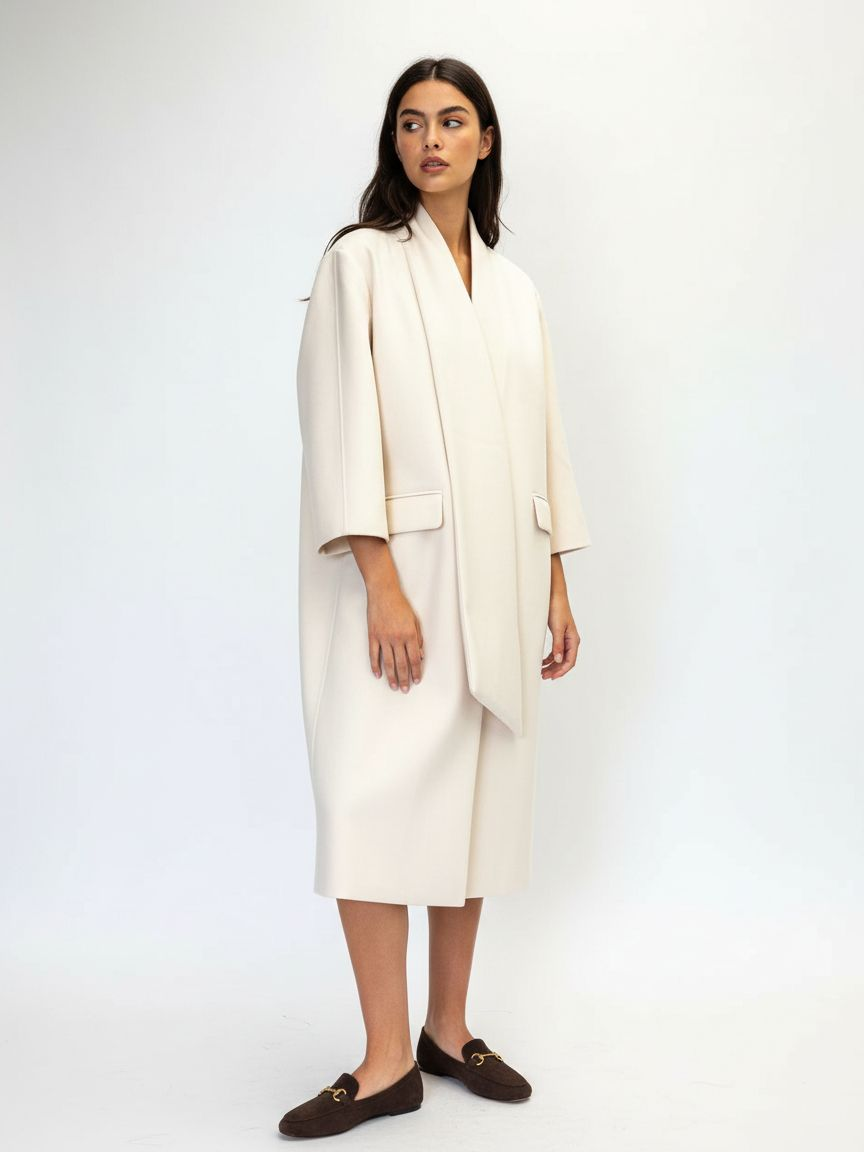 Coat with decorative scarf