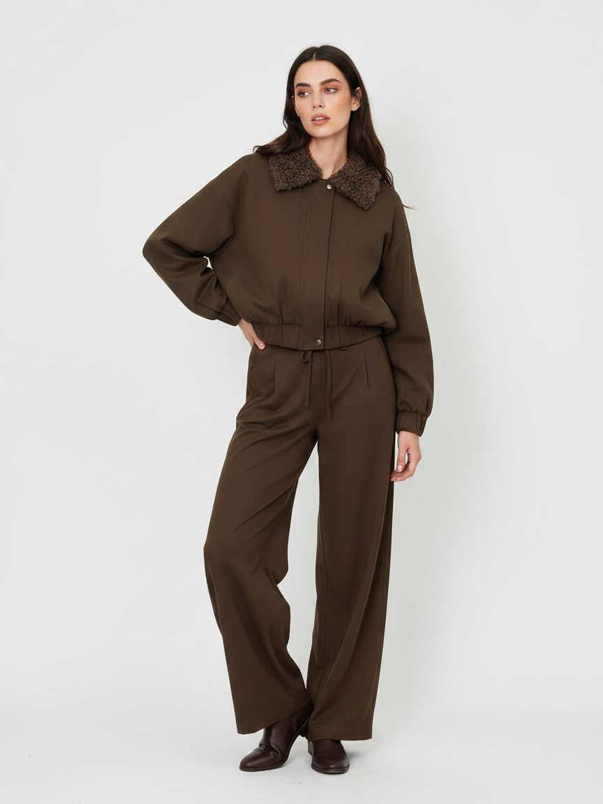 BOMBER JACKET WITH BOUCLÉ COLLAR