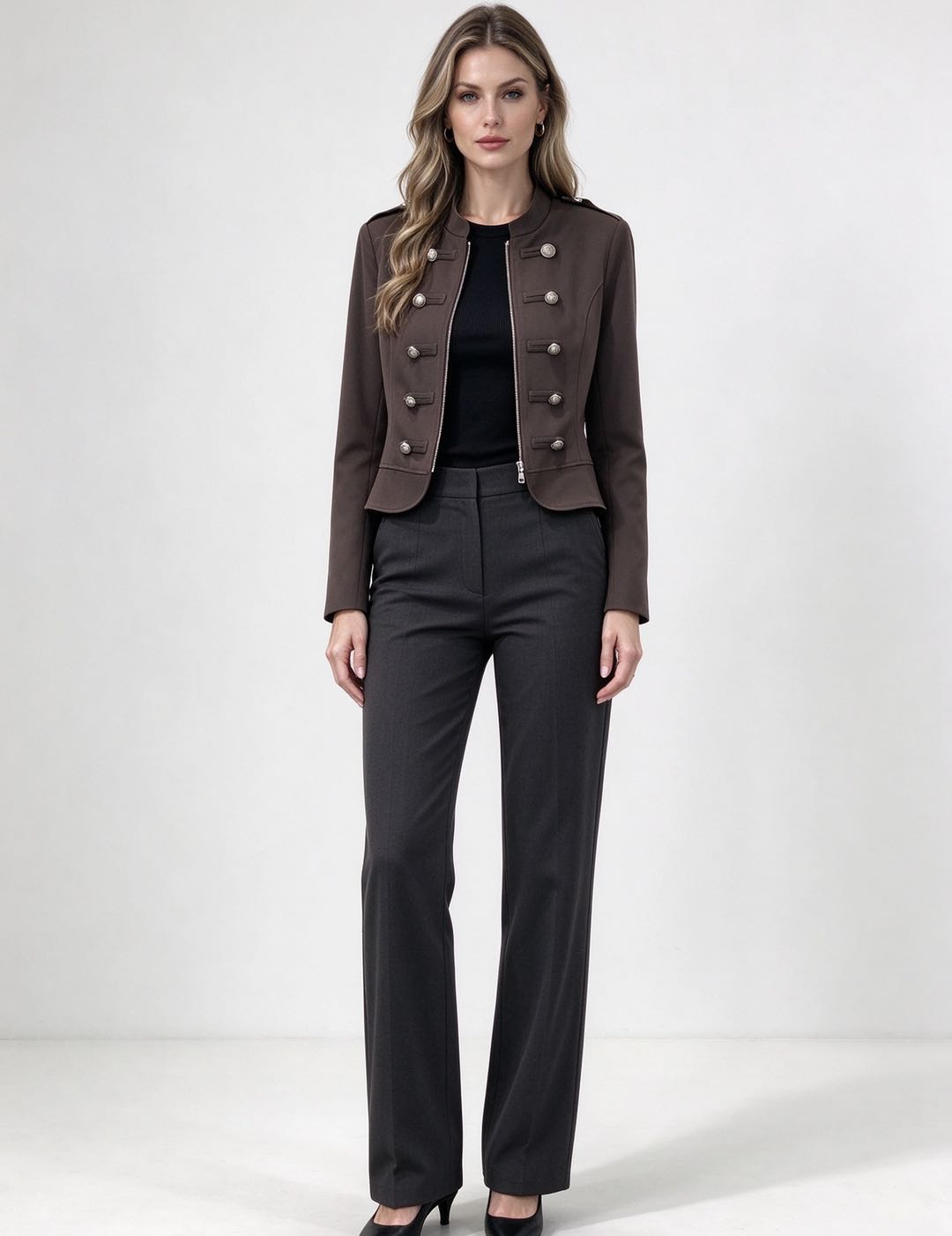 Giacca donna stile militare con bottoni decorativi