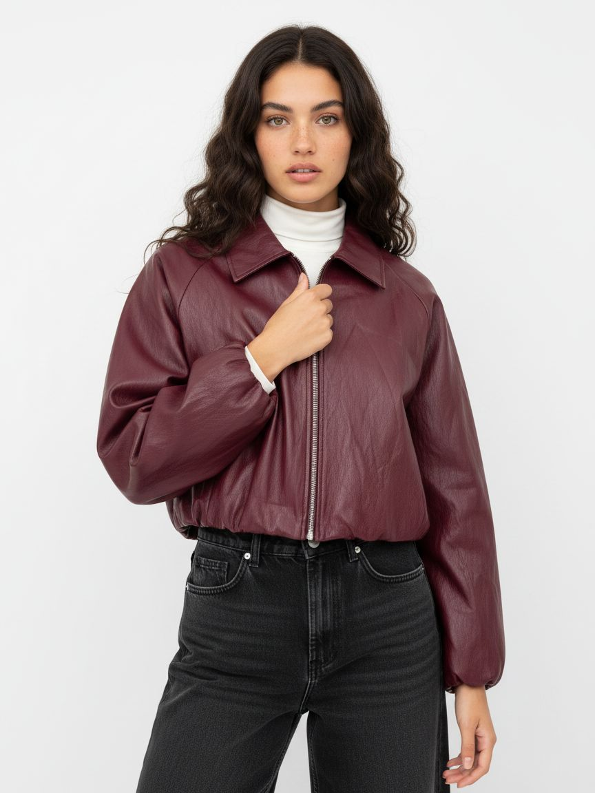 Faux leather bomber jacket