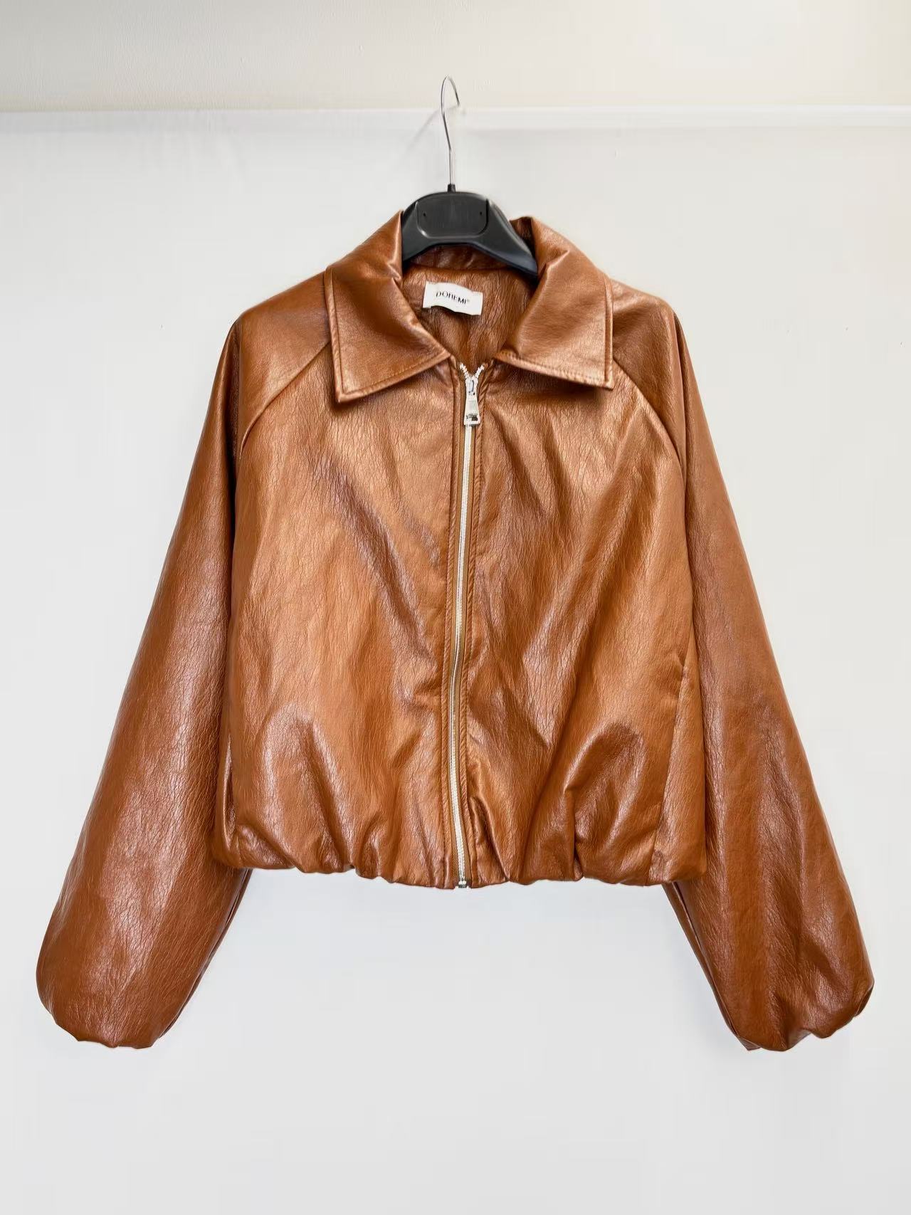 Faux leather bomber jacket