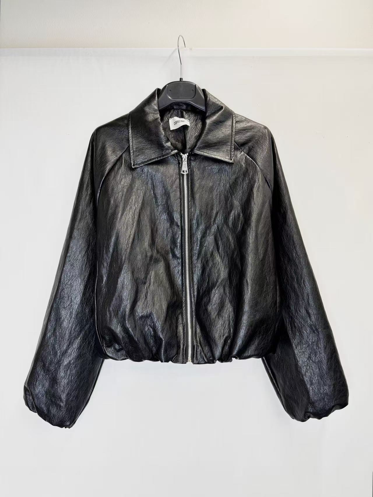 Faux leather bomber jacket
