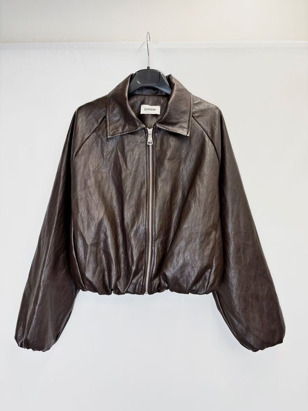 Faux leather bomber jacket