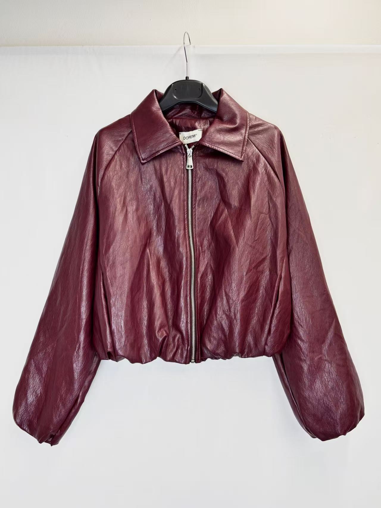 Faux leather bomber jacket