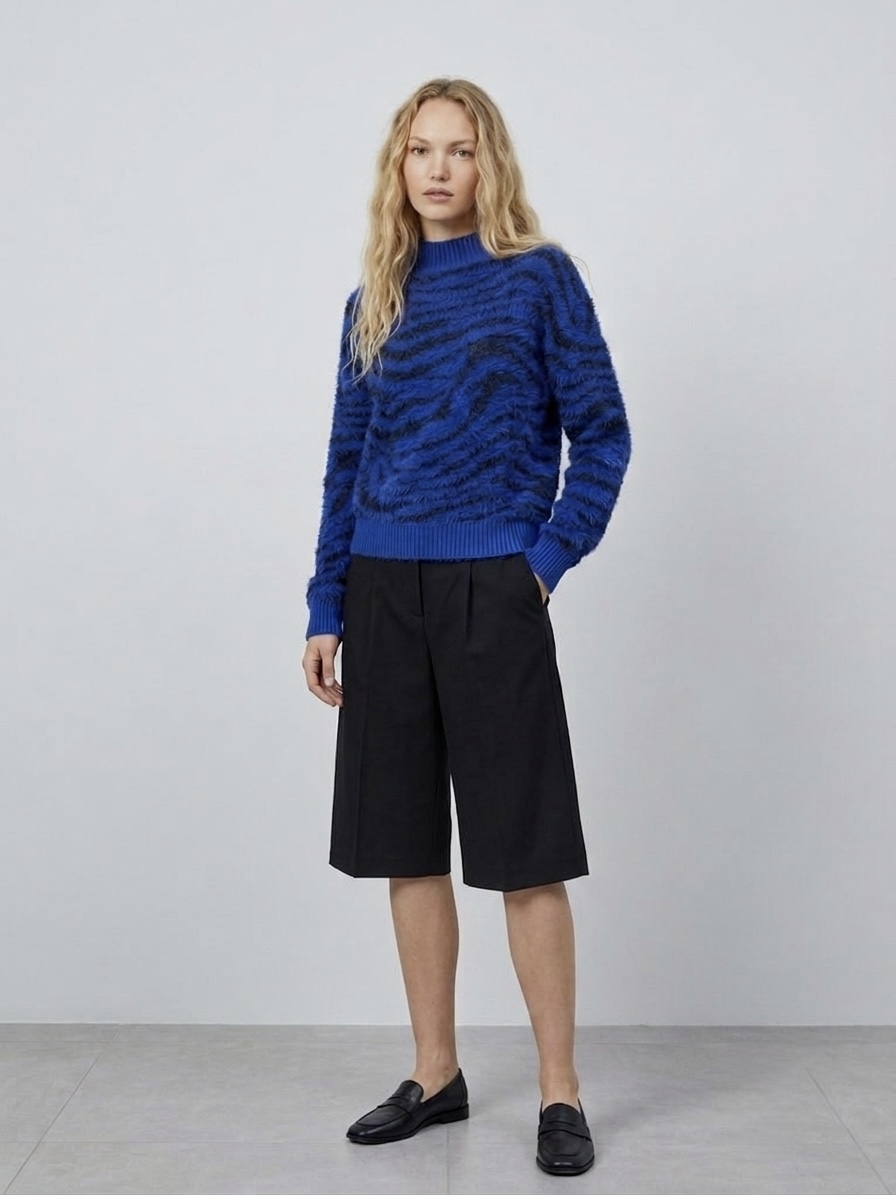 Furry sweater with animal zebra pattern