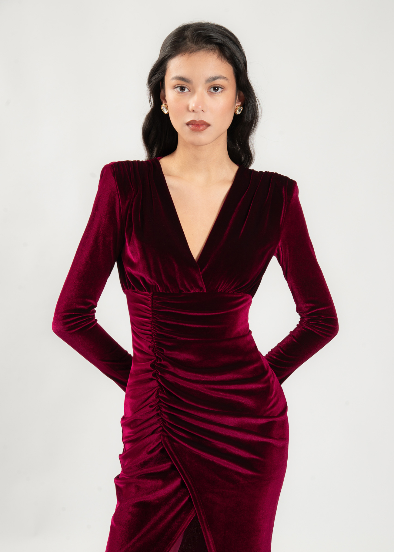 Draped velvet midi dress