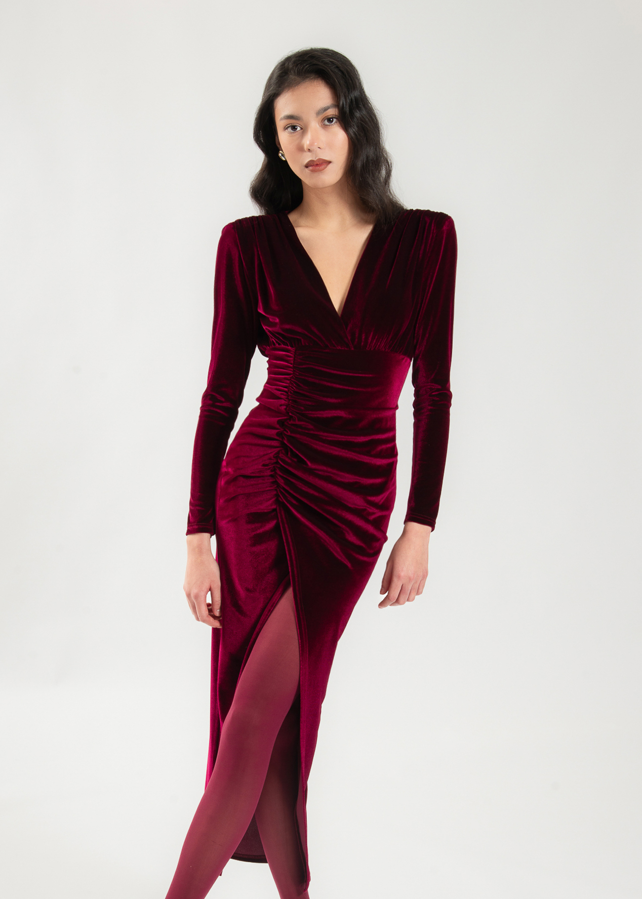 Draped velvet midi dress