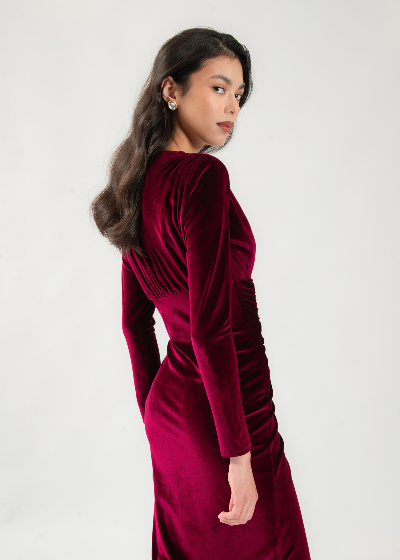 Draped velvet midi dress