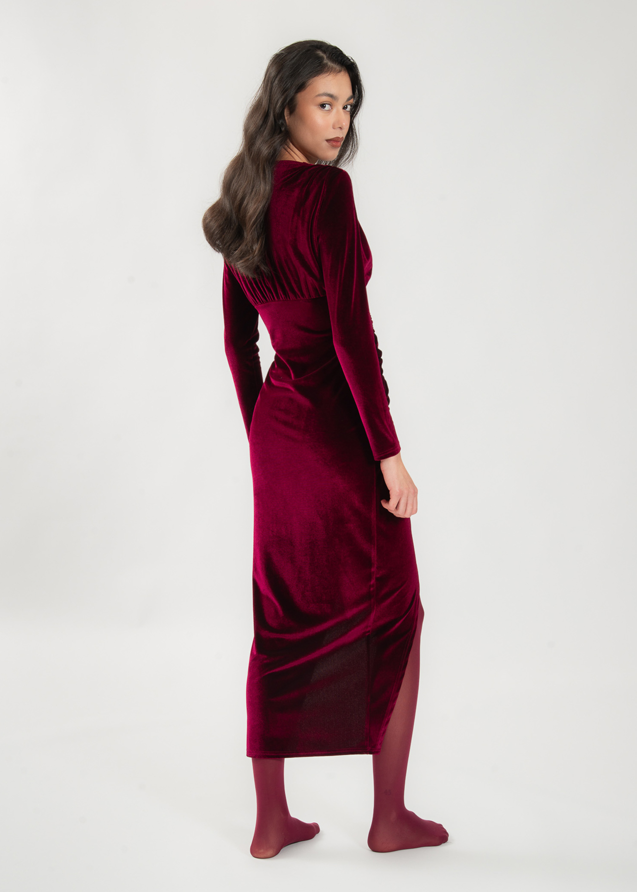Draped velvet midi dress